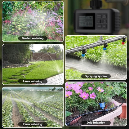 Uzoli SGW07 Sprinkler Timer, Programmable Water Timer for Garden Hose with 2 Outlets, Rain Delay, Manual, IP55 Waterproof Auto Drip Irrigation for Yard, Lawn, Pool