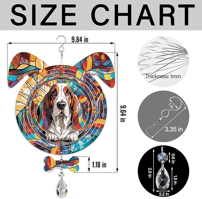 Basset Hound Dog Ears Wind Spinner, Basset Hound Wind Spinner Hanging for Yard and Garden