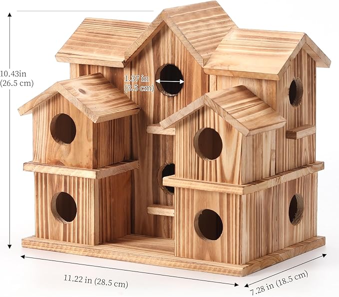 Bird Houses for Outside 10 Hole Bird House Room for 10 Bird Families Large Bird House for Garden/Courtyard/Backyard Decor Finch Bluebird Cardinals Handmade Hummingbird House