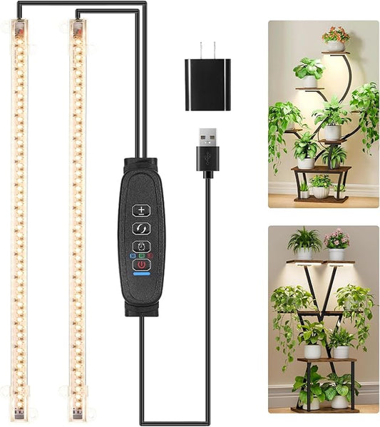 2 Head 13 Inches LED Grow Light Strips, Grow Lights for Indoor Plants Full Spectrum 3500K, 96 LEDs Plant Light with Auto On/Off and 3/9/12H Timer, 10 Dimmable Levels for Seedling Succulent