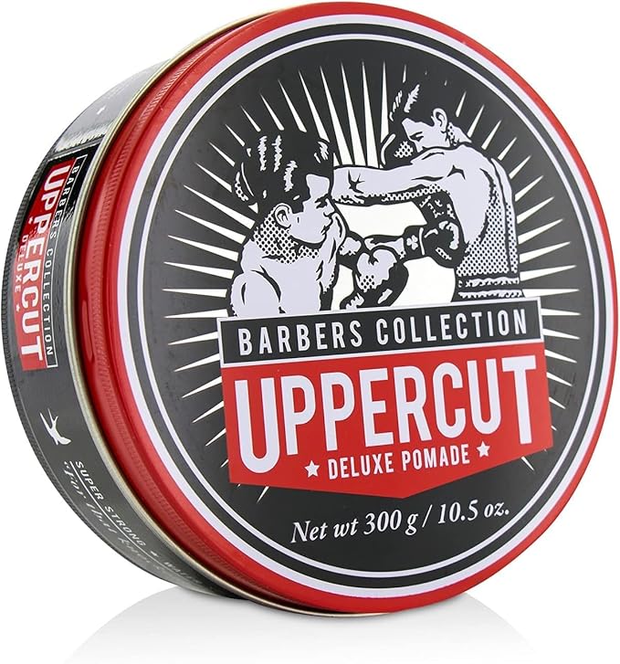 Uppercut Deluxe Barbers Collection Deluxe Pomade, 10.5 oz / 300g - Strong Hold, High Shine Hair Pomade – Water-Based, Easy Washout – Classic Barber Styling for Slick Backs, Side Parts & Pompadours