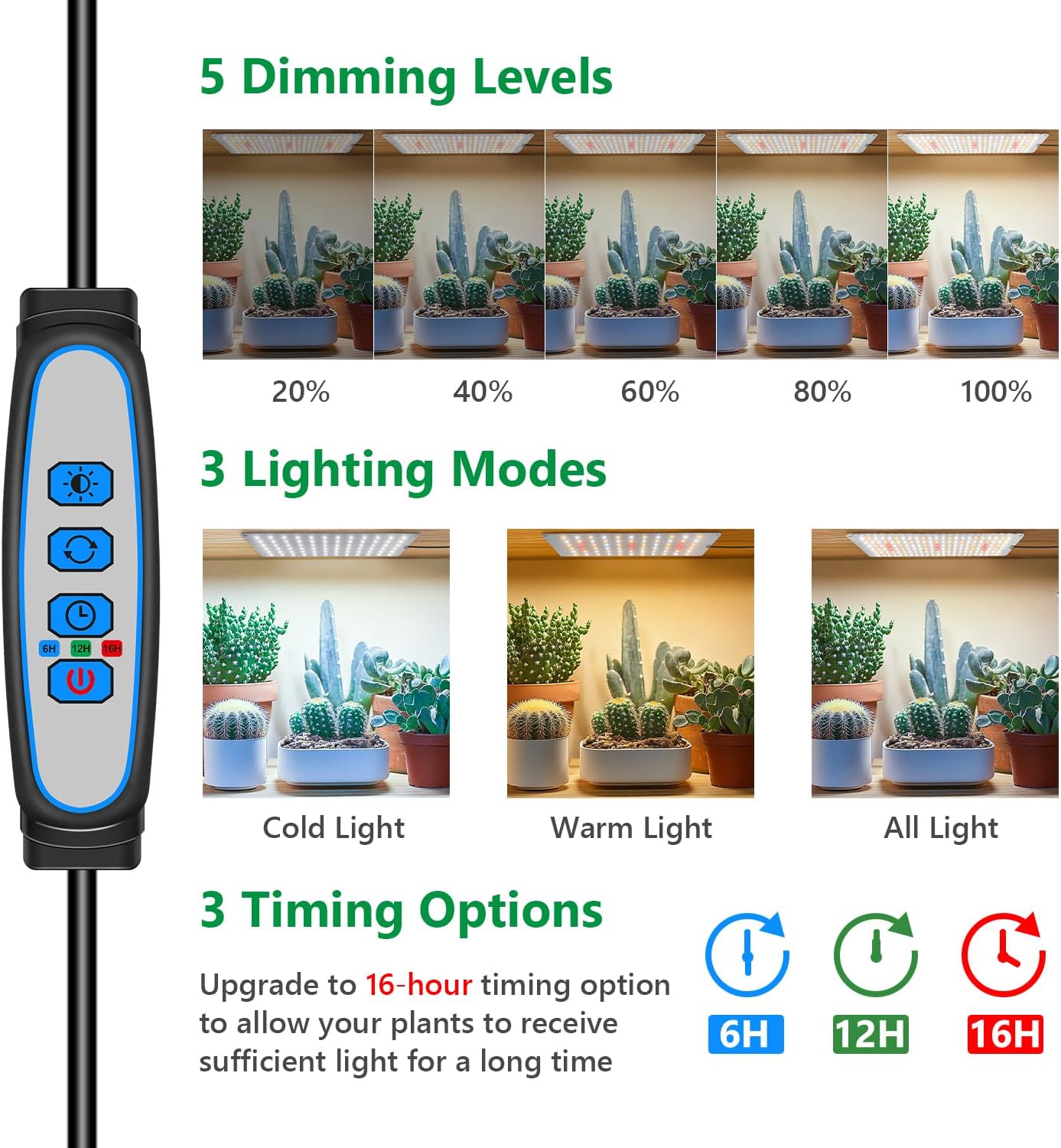 Grow Lights for Indoor Plants, 882 LED Full Spectrum Plant Light 6 Panel for Growing Seedling Starting, Slim Grow Lamp with UL Adapter, 6/12/16H Timer, 3 Light Modes, 5 Dimmable