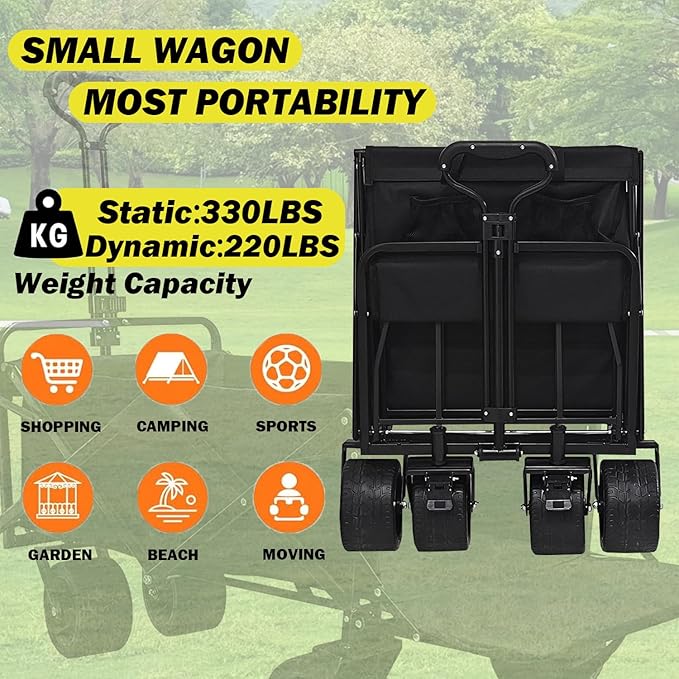 Collapsible Folding Wagon with Tailgate, Extra Long Extender Cart, Large Capacity Folding Garden Wagon, Heavy Duty Utility Carts for Shopping, Beach, Garden, Sports, Outdoor