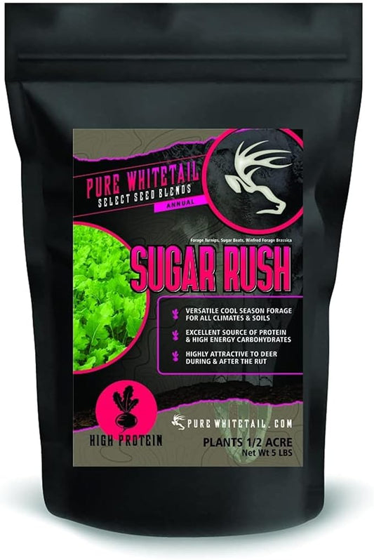 Pure Whitetail Sugar Rush | Select Seed Blends | Easiest Deer Feeder | Late Season Whitetail Deer Food Plot | Turnip, Sugar Beet, Winfred Forage Brassica Seeds | 5 lb Bags | 3-Pack