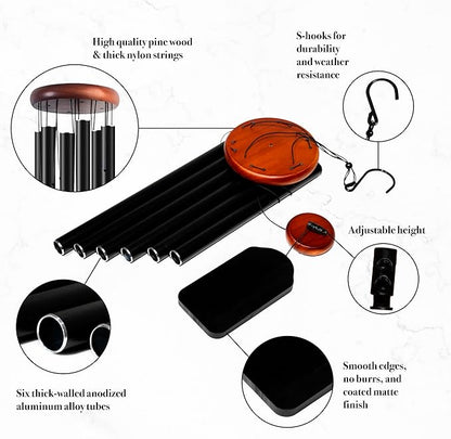 Memorial Wind Chime Personalized with Name & Date, in Loving Memory - Sympathy Gifts - Keepsake Loss of Beloved One - Listen to The Wind and Think of Me Wind Chime - Black