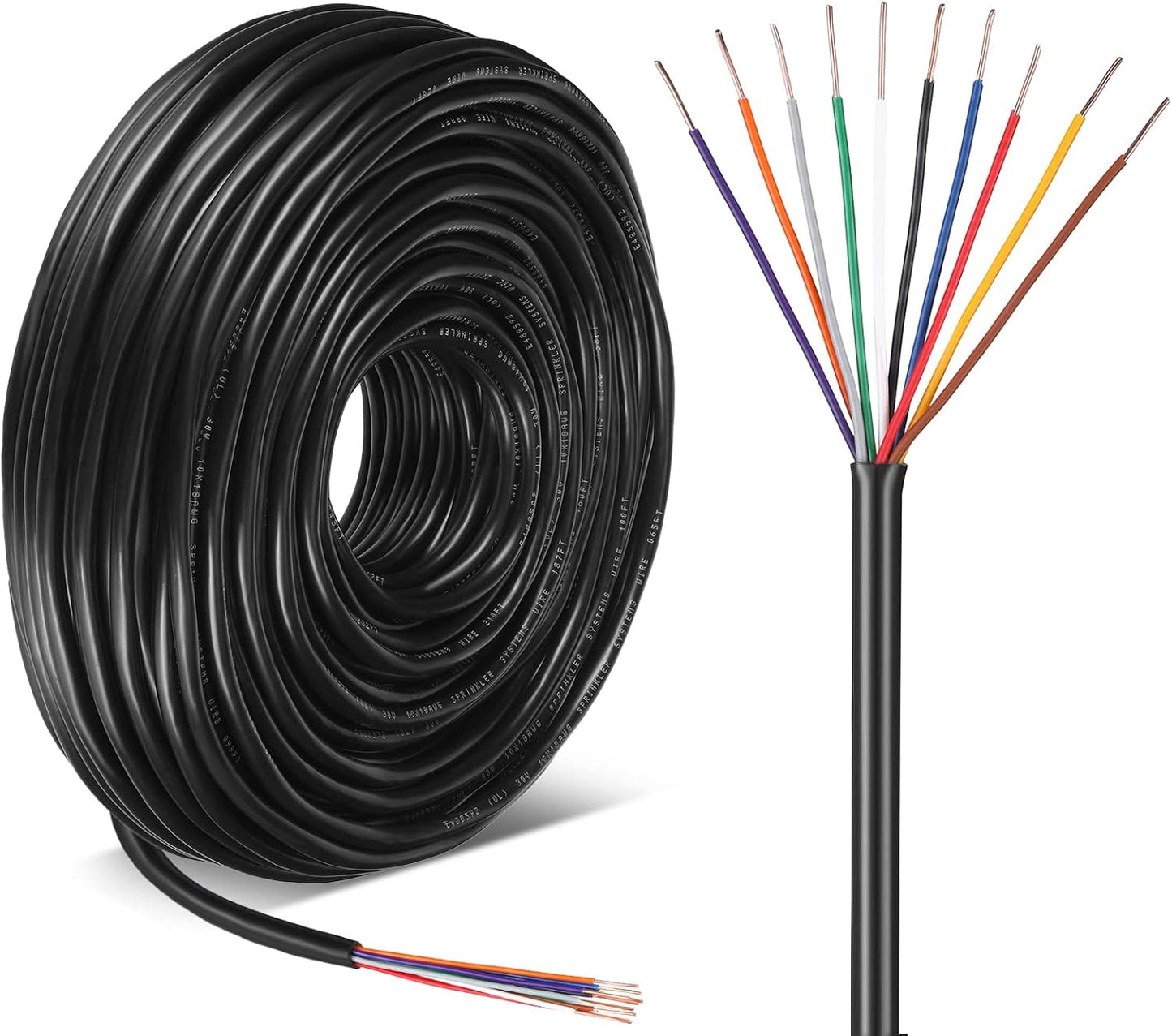 Hoolerry Solid Sprinkler System Wire 18 Gauge Irrigation Wire with UV Resistant PVC Jacket Sprinkler Cable for Underground Irrigation Field Central Control System 30v Ul Listed(18/10, 250 Ft)