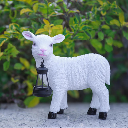 Sheep Figurines - Solar Powered White Lamb Decor, Weather-Resistant Resin Garden Statue