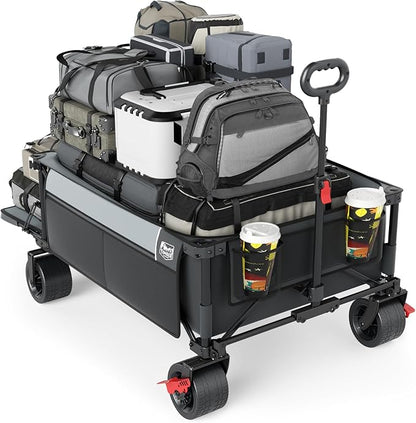 TIMBER RIDGE 600L Beast Wagon 26" W Extra Wide All Terrain Folding w/Big Wheels, Cargo Net & Tailgate, 26" W and 55.25" L, Capacity and 400lbs Heavy Duty Collapsible Portable Cart, Grey