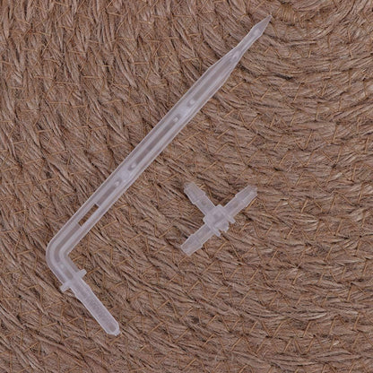 10 Sets White Drip Emitters with 3-Way Connector Curved Arrow Dripper Potted Plants Bend Sprinklers Garden Automatic Irrigation System for 4/7mm Hose Patio Watering Cooling Irrigation Kit