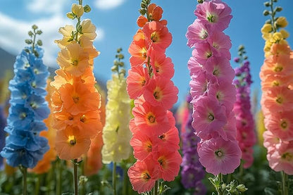 Hollyhock Seeds for Planting, Mixed Colors - 100+ Seeds - Long Blooming Period in All Zones