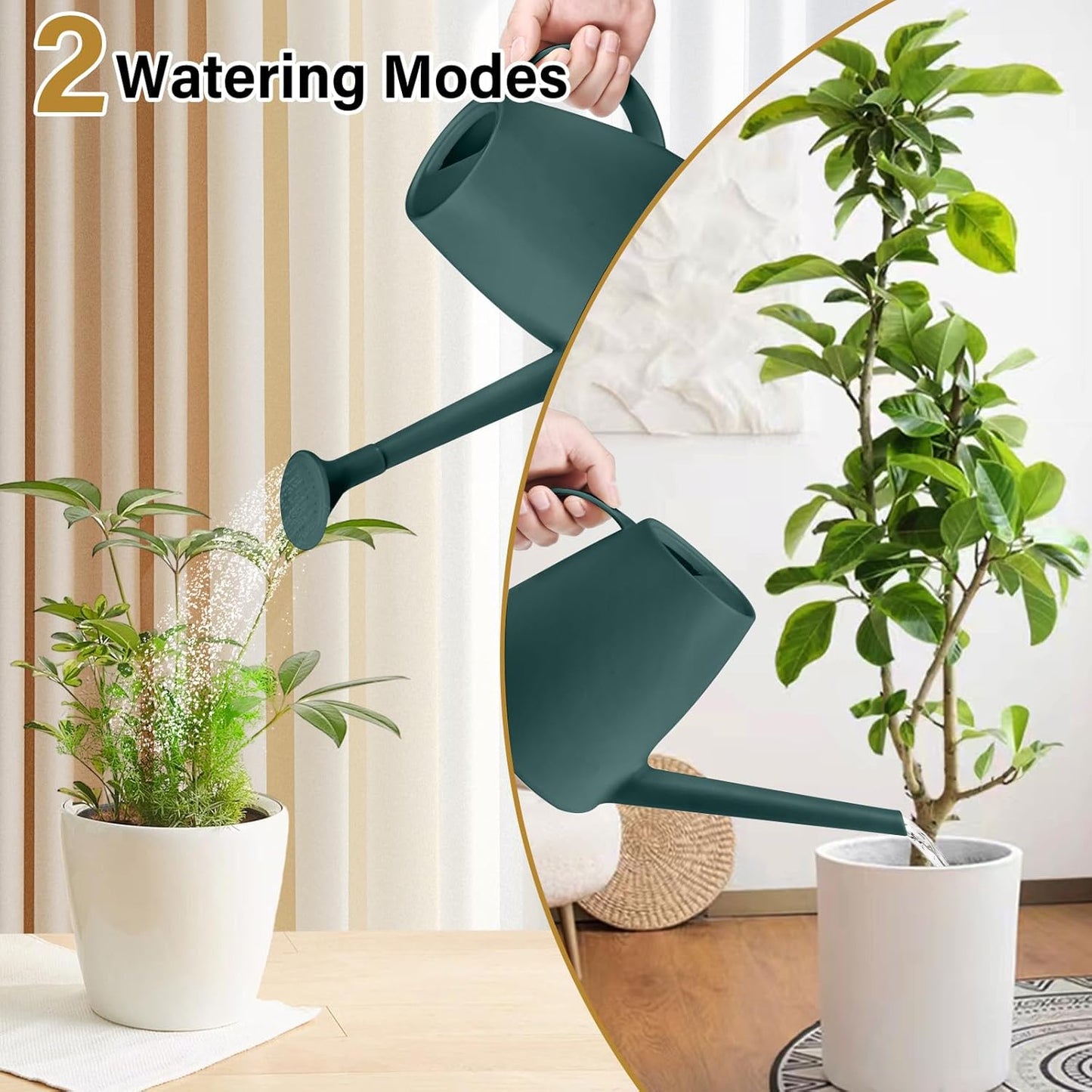 Plastic Watering Can - for Indoor and Outdoor House Plant Garden - with Long Spout - 1/2 Gallon - Blackish Green