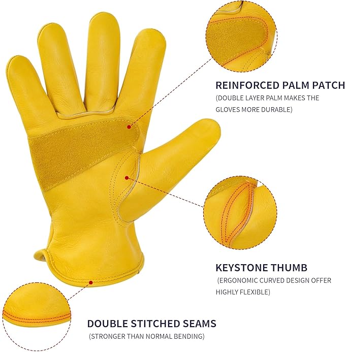 Leather Work Gloves for Men & Women, Reinforced Durable Gardening Gloves,Cowhide Work Gloves,Puncture & Cut Resistant