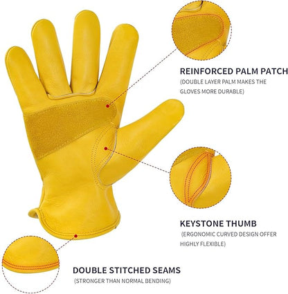 Leather Work Gloves for Men & Women, Reinforced Durable Gardening Gloves,Cowhide Work Gloves,Puncture & Cut Resistant