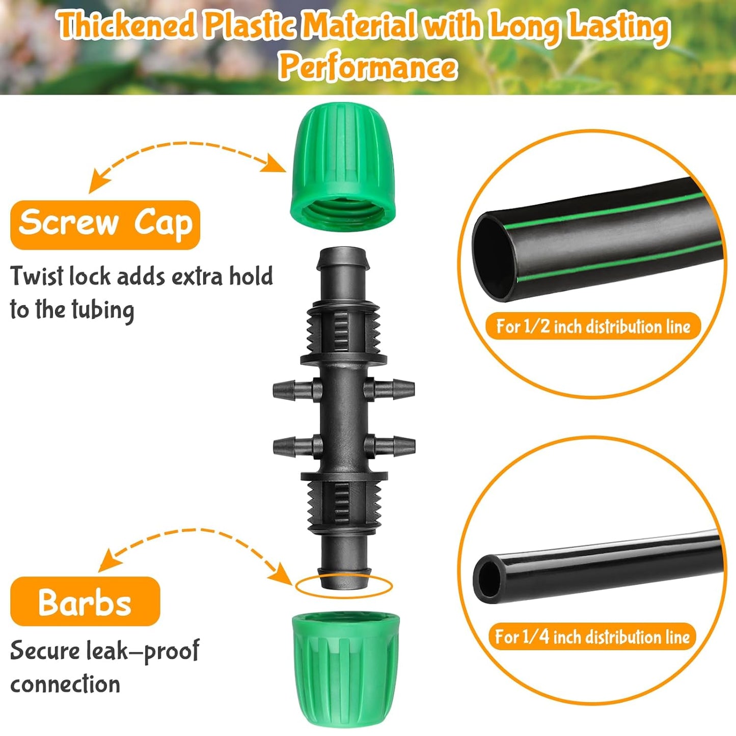 Barbed Tee 1/2 Inch to 1/4 Inch Irrigation Tubing: Locked Barbed Reducing Tee 6-Way Adapter Anti-Drop Irrigation Fittings for Splitting 1/2" to 1/4" Drip Line System Parts (12 Pack)