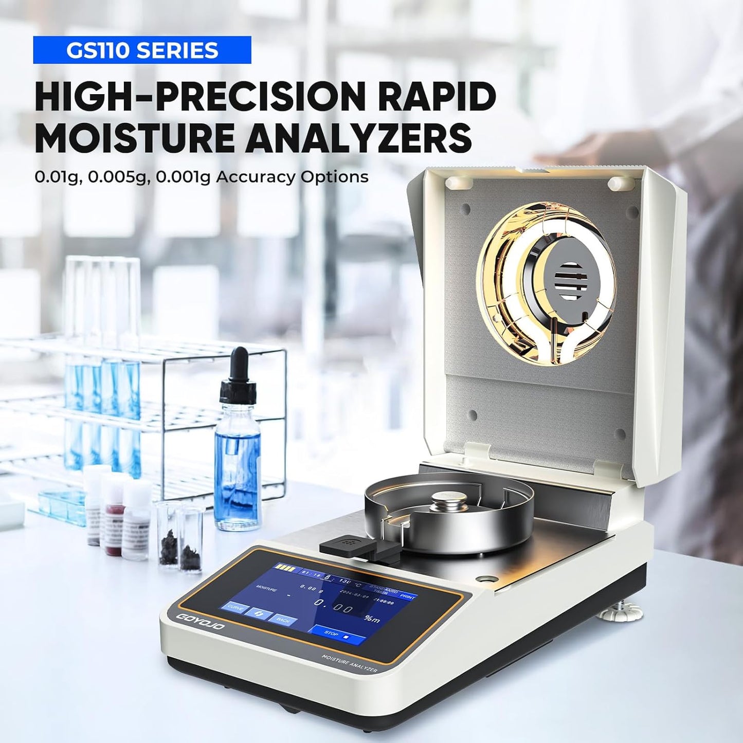 Halogen Moisture Balance with 110g-1mg Accuracy Rapid Heating & Drying (40-160°c) Moisture Analyzer for Accurate Weighing and Moisture Determination in Food, Plants, Chemicals, and Building Materials