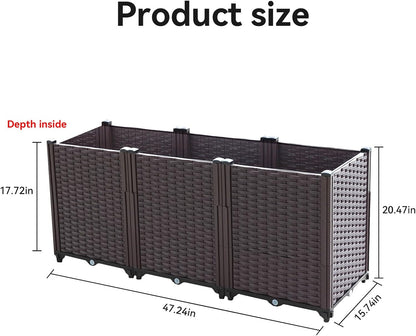 Raised Garden Bed, Planters for Outdoor Plants Raised Beds for Gardening, Plastic Planter Raised Beds for Planting Outdoor Plant Vegetables, Flowers, Fruits and Plants, 47.2"(L) x 15.7"(W) x 20.4"(H)