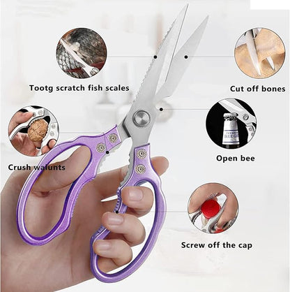 Heavy Duty Sharp Kitchen Scissors, Dishwasher Safe, Cooking Shears for Meat, Chicken, Fish, Poultry, Herb, Bread (Purple)