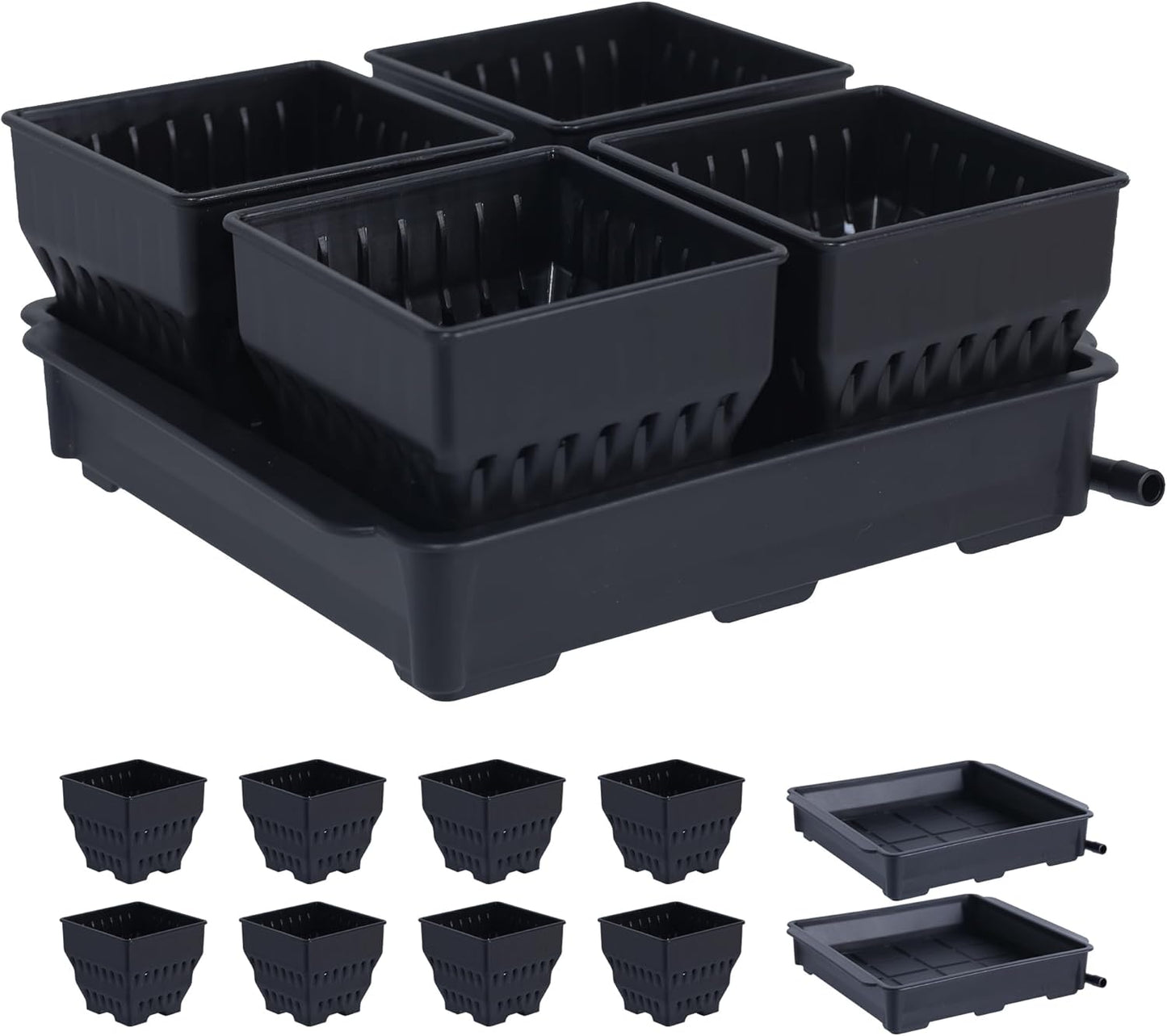 Seed Starter Pots with Tray, 8 Cell Reusable Square Nursery Pots for Seedlings with Drainage Holes, Indoor Outdoor Plastic Gardening Containers for Herbs, Flowers & Vegetables (Black)