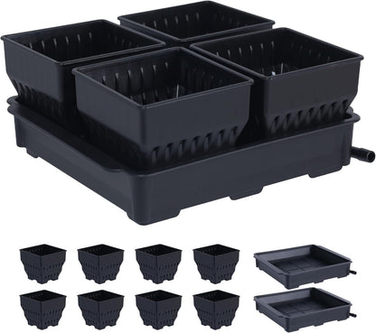 Seed Starter Pots with Tray, 8 Cell Reusable Square Nursery Pots for Seedlings with Drainage Holes, Indoor Outdoor Plastic Gardening Containers for Herbs, Flowers & Vegetables (Black)
