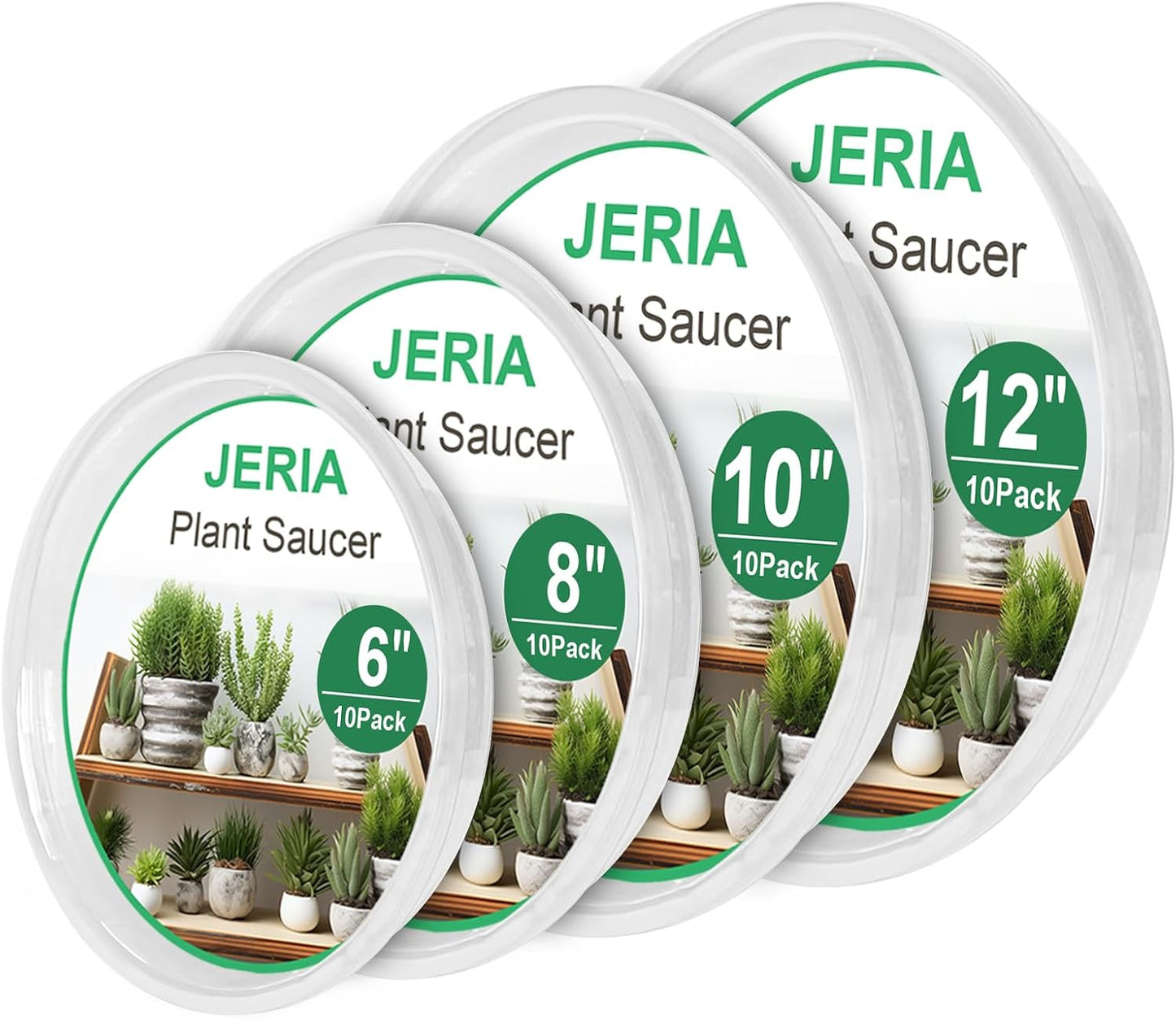 JERIA 40 Pack Clear Plant Saucers（6 Inch、8Inch、10 Inch、12 Inch）,Plastic Flower Pot Trays,Round Durable Plant Drip Trays for Indoor and Outdoor