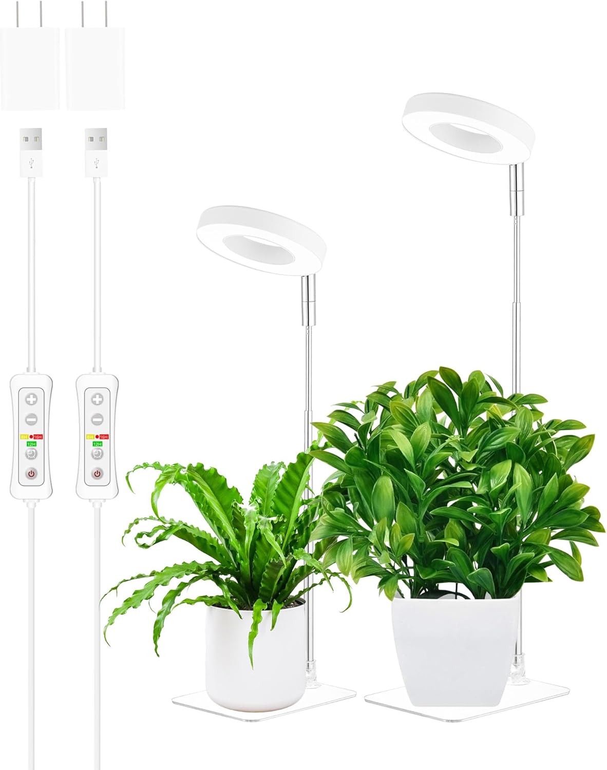 yadoker Halo Plant Grow Light, LED Growing Light Full Spectrum for Indoor Plants,Height Adjustable, Automatic Timer, 5V Low Safe Voltage,Idea for Small Plants