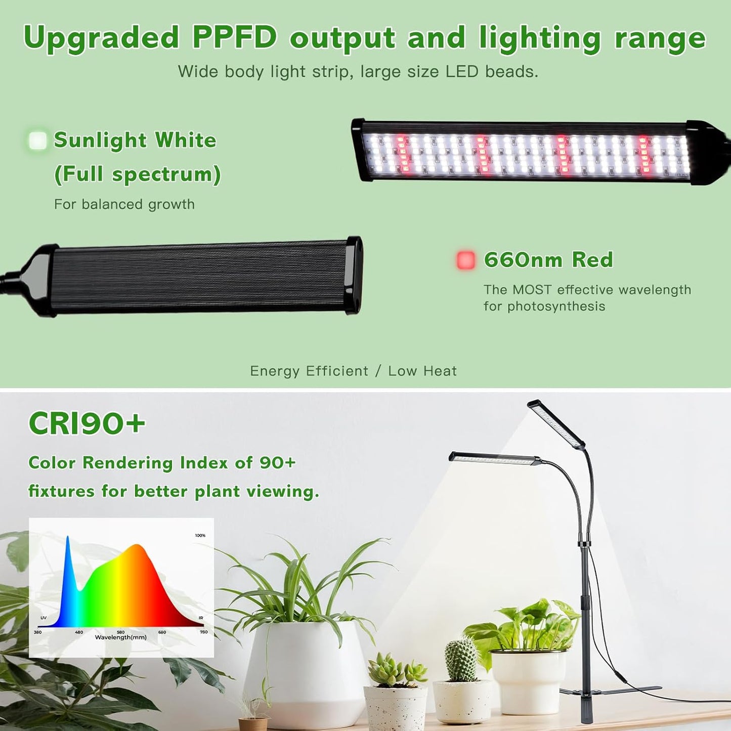 Grow Lights for Indoor Plants, Full Spectrum LED Plant Light Features a Telescoping Rod and a Collapsible Standing Base, Gooseneck, Dimmable, Auto Timer, for Succulents, Houseplants, Seedlings