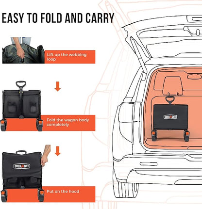 Overmont Collapsible Wagon with Tailgate - 49.2" Extended Heavy Duty Foldable Utility Wagon Folding Cart with All-Terrain Wheels for Outdoor Camping Sports Garden Beach Grocery - 300lbs Support