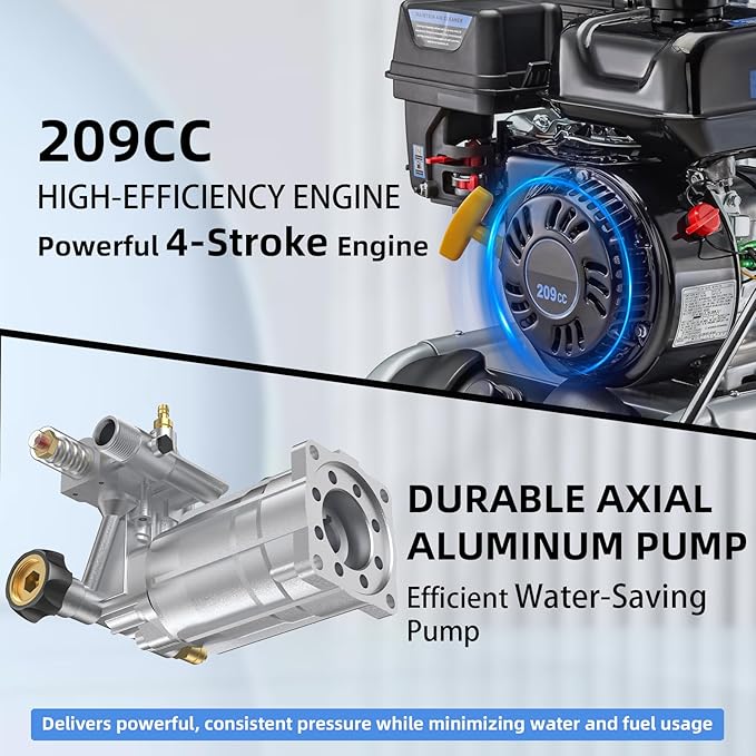Gas Pressure Washer 3500PSI, 209CC 2.3GPM Gas Power Washers with 25FT Hose, 4 Quick-Connect Nozzles, Soap Tank, Axial Pump, Commercial High Pressure Washers Gas Powered for Car Driveway Wall