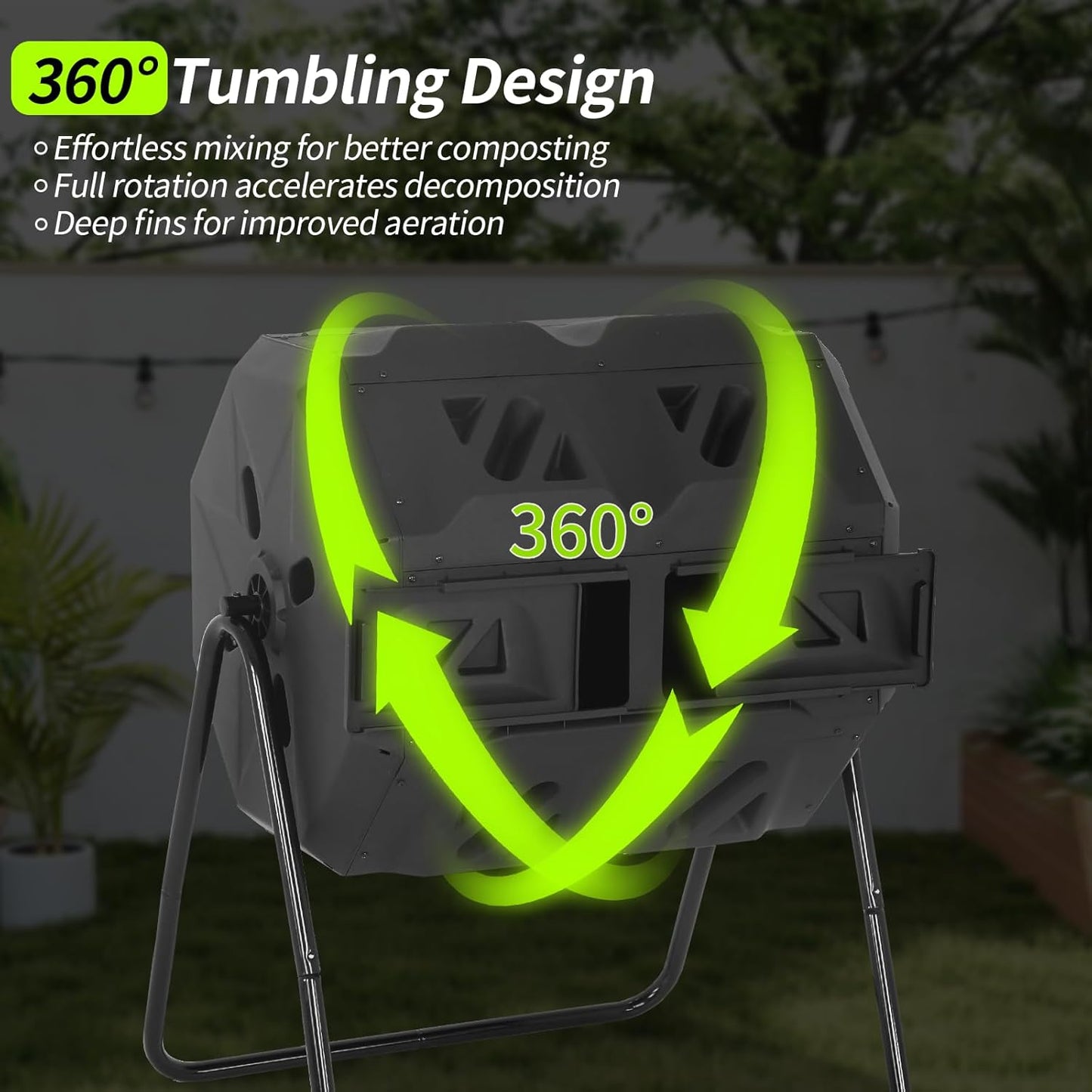 Outdoor Compost Bin 43 Gallon, Dual Chamber Tumbling Composter, Heavy-Duty Composting Bin for Garden, Kitchen, Yard, Kitchen Composter, Compost Bin Outdoor with Sliding Doors (Black)