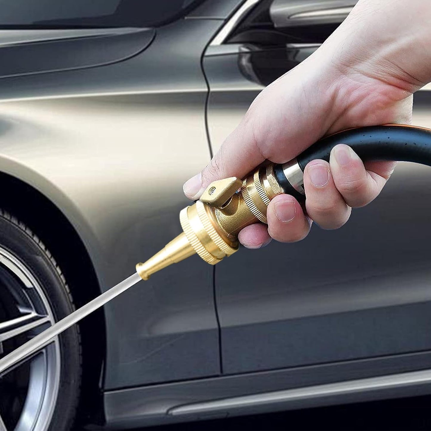 Hourleey 4" Adjustable Twist Hose Nozzle, 2" Heavy-Duty Brass 3/4" GHT Hose Nozzle Jet with 2 Garden Hose Rubber Washers (Nozzle Twist and Nozzle Jet)