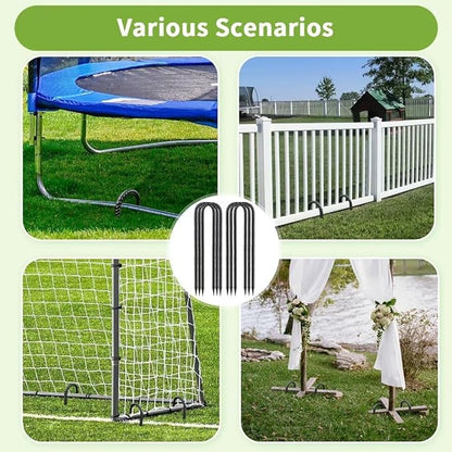 Rebar-Stakes-12-Inch, Ground Stakes Heavy Duty U-Hook Black Coated Anti-Rust Heavy Duty Ground Anchors for Garden Dog Fence Chicken Coop Christmas Decorations Deer Fence 4pcs