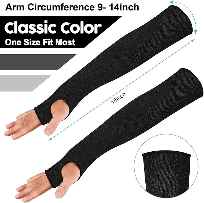 JaGely 8 Pairs Level 5 Cut Resistant Sleeves with Thumb Hole 18 Inches Arm Protection Sleeve Farmer Gardening (Black)