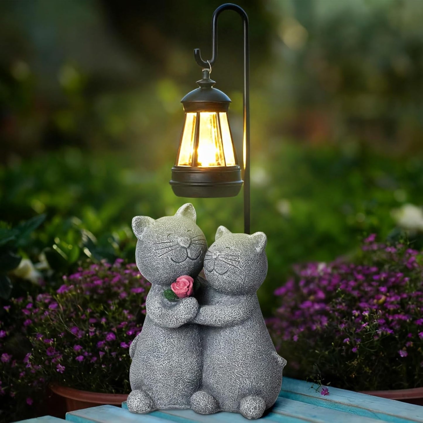Outdoor Cat Garden Statues with Solar Lantern, Solar Lantern Cat Figurines Decor for Yard, Lawn, Porch & Patio, Unique Housewarming/Birthday Gifts for Women