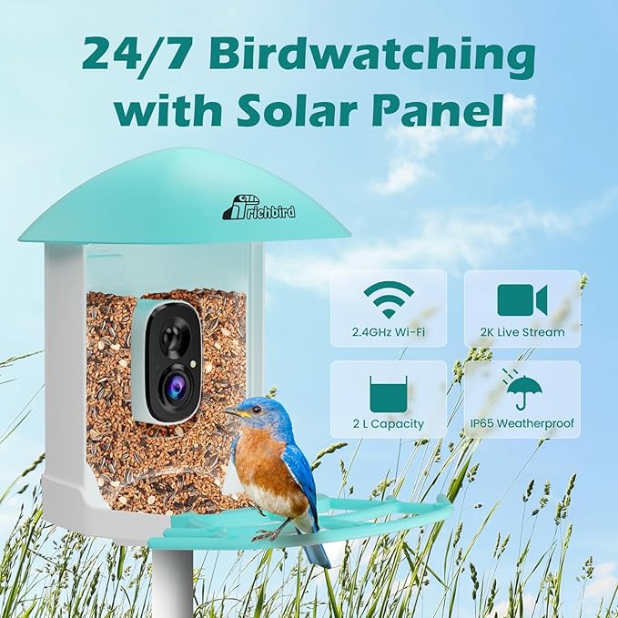 Bird Feeder with Camera, Smart Bird House with Cam for Outside, 2K HD Auto Record Video, AI Identification & Instant Alerts, Solar Powered, Bird Watching Gifts for Family and Birdlovers