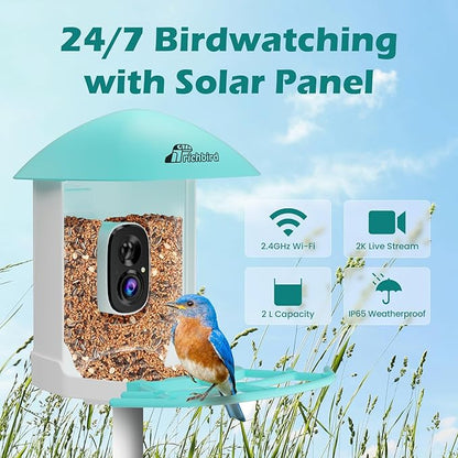 Bird Feeder with Camera, Smart Bird House with Cam for Outside, 2K HD Auto Record Video, AI Identification & Instant Alerts, Solar Powered, Bird Watching Gifts for Family and Birdlovers