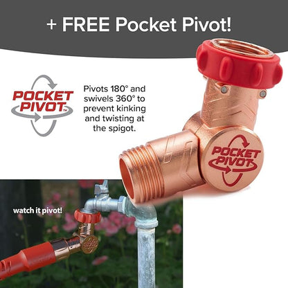Pocket Hose Copper Head w/New Pocket Pivot Expandable Garden Hose 100FT, AS SEEN ON TV, Swivels 360°, Advanced Tri-Tex Tubing & Force Field Jacket, 3X Stronger, Lead-Free, No-Kink, Anti-Burst w/APT