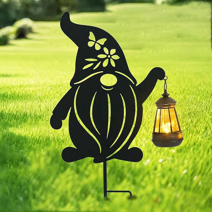Afirst Solar Outdoor Garden Stake Solar Gnome Decorative Stake Light with Lantern Halloween Decorative Metal Outdoor Ornament for Yard Pathway Lawn Patio