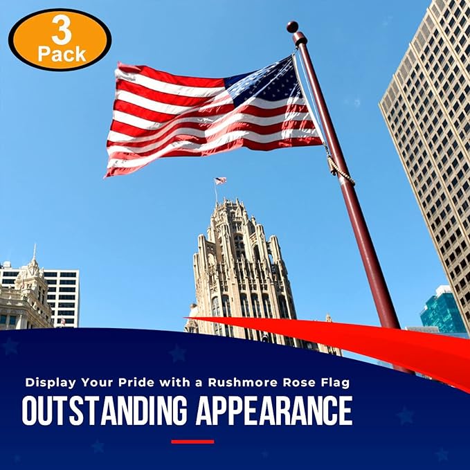 American Flags for Outside 3X5 (Pack of 3) -American Flag 3x5 with Embroidered Stars and Sewn Stripes US Flag 3x5 Heavy Duty Outdoor Made in USA for High Wind- All Weather Flags