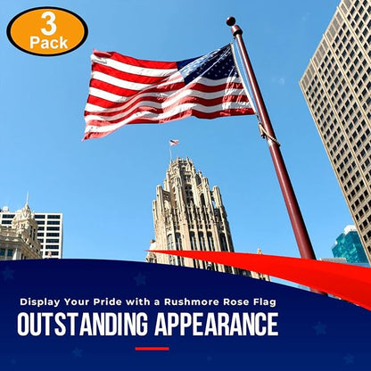 American Flags for Outside 3X5 (Pack of 3) -American Flag 3x5 with Embroidered Stars and Sewn Stripes US Flag 3x5 Heavy Duty Outdoor Made in USA for High Wind- All Weather Flags