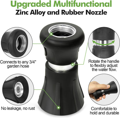 SPECILITE 5/8" Garden Hose 150 ft with High Flow Nozzle, Heavy Duty Flexible Hybrid Rubber Water Hose for Outdoor, Lightweight, Leak-Proof, No-Kink, 3/4"Stainless Steel Fittings,Black