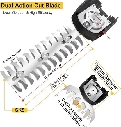 24V Hedge Trimmer Cordless & Grass Shear, Yeelan 2 in 1 Handheld Shrub Trimmer Electric Bush Trimmer, Portable Power Hedge Shears & Grass Cutter with 2 Pcs Rechargeable Batterys for Garden & Lawn