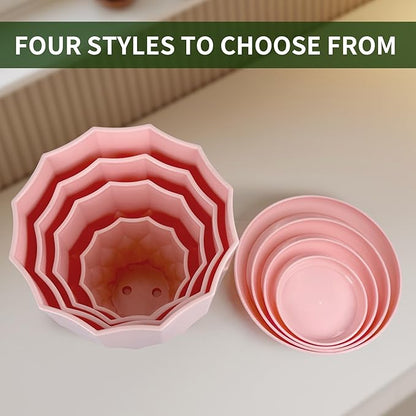Flower Pots, 8.3/7.1/5.9/4.3 inch Nursery Plant Pot with Drainage Holes and Hole Mesh Pad and Saucers Tray for Indoor Garden Plants, Succulent, Orchid and Cactus