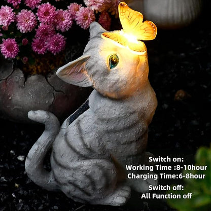 Cat Garden Figurines Outdoor Decor Solar Statue with LED Lights for Patio Lawn Yard Art Decoration Housewarming Garden Gift