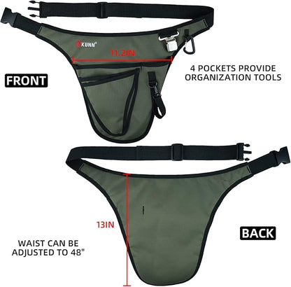 KUNN Garden Tool Belt,Durable Adjustable Tool Belt Waist Pouch with 4 Pocket for Women Men Gardeners Florist Army Green