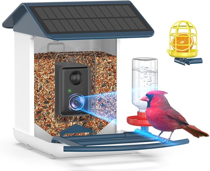 Bird Feeder with Camera-2K HD & Full Color Night Vision, Free AI Forever for 1,1000+ Species Identification, Solar Powered Wireless Outdoor, Includes 64GB TF Card, Two-Way Audio, App Alerts