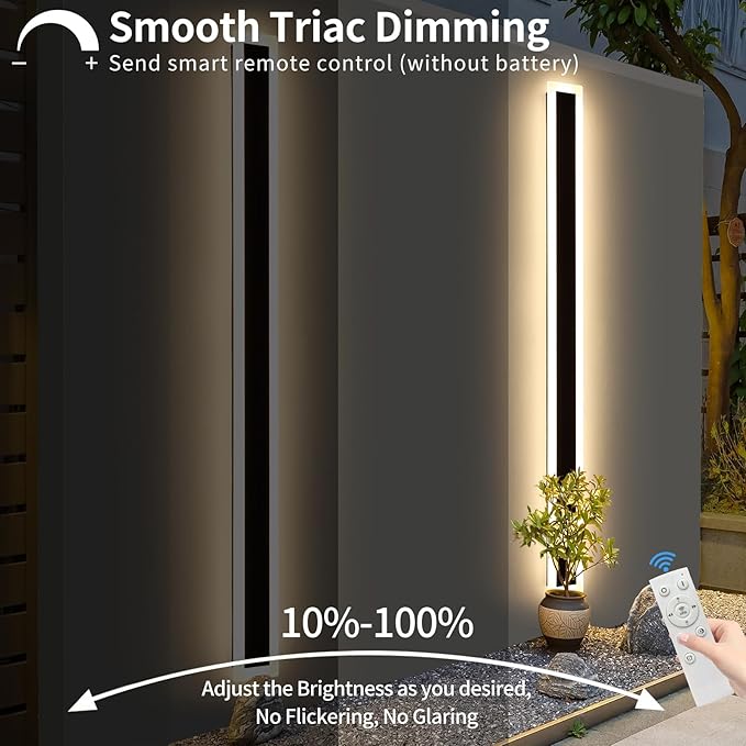 Upgrade Widened 2 Pack 71inch Long Outdoor Wall Light, Dimmable 3000K-6000K, Modern Exterior Wall Sconces, IP65 Waterproof, 60W, Black LED Wall Mount Light for House, Yard, Garden with Remote Control