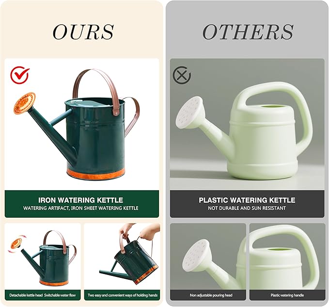 Metal Watering Can for Outdoor and Indoor Plants, Watering Can Decor, 1 Gallon (1 Gallon Green2)