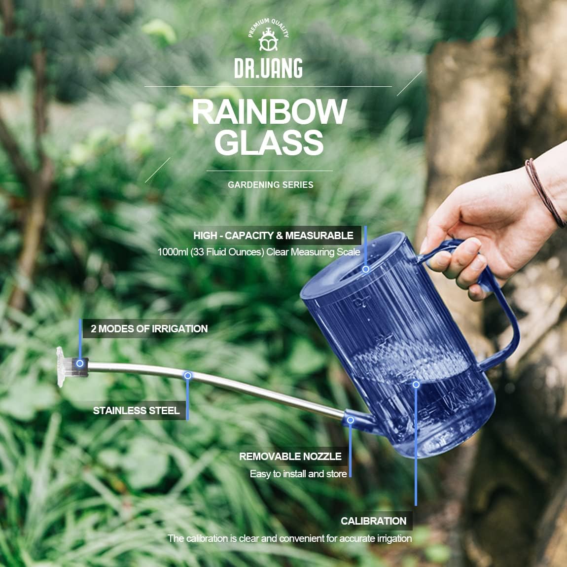 Small Watering Can Indoor Plants with Long Spout (1L, Blue)