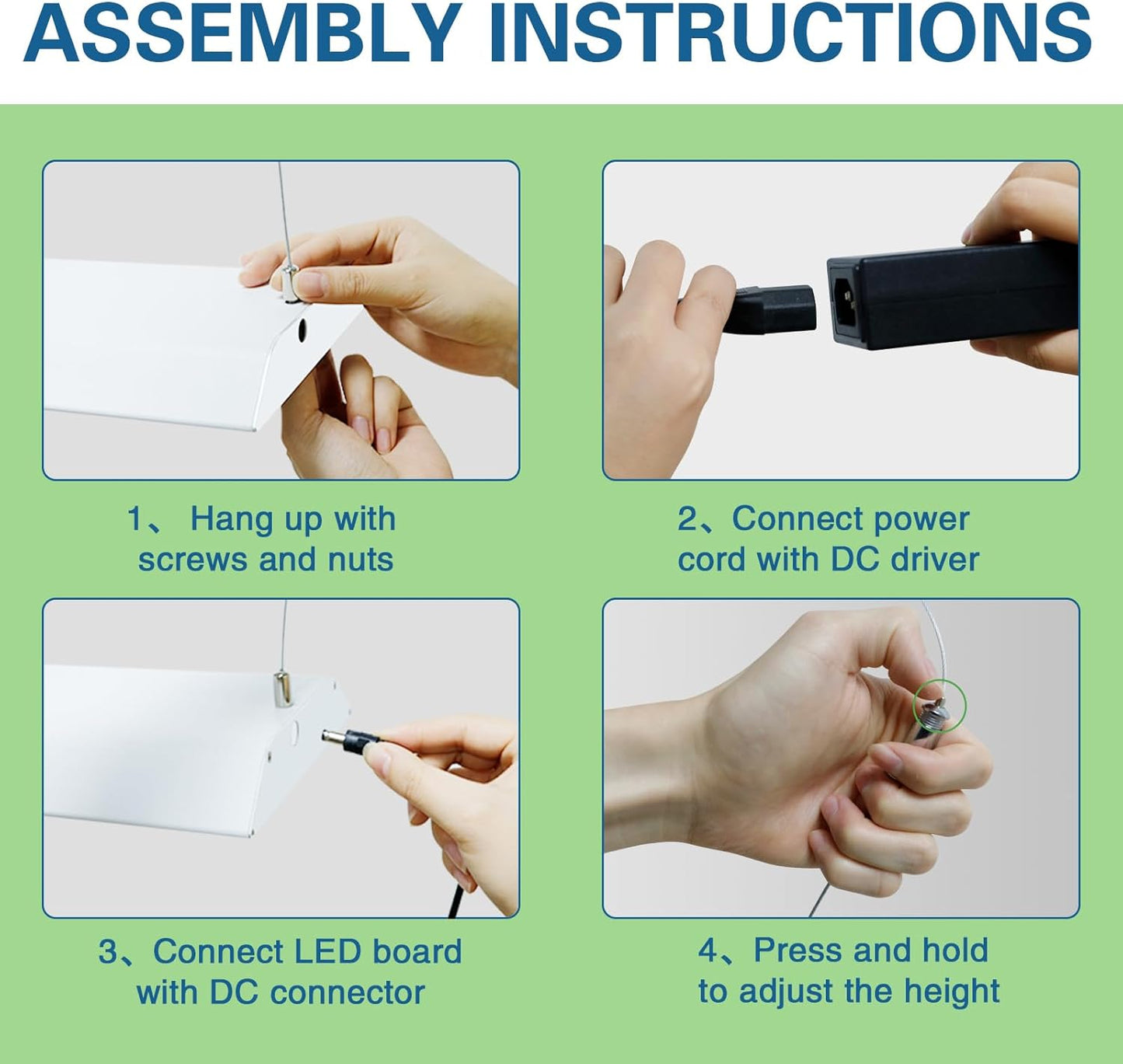 60W LED Grow Lights for Seed Starting, 2ft Hanging Full Spectrum Seedling Lights Grow Lights for Indoor Plants, 4/8/12H Timer and 10 Dimming Levels, Height Adjustable and Energy Efficient