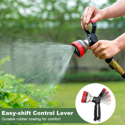 FANHAO Fireman Style Garden Hose Nozzle, Heavy Duty Metal Fire Water Nozzle with 9 Spray Patterns, High Power Hose Sprayer Nozzle with Lever Control for Garden Watering, Car & Pets Washing